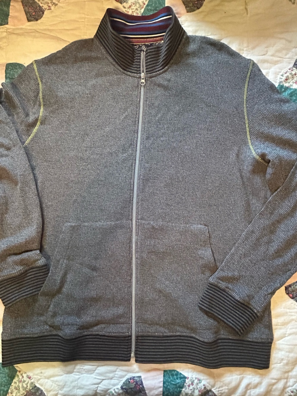 Robert Graham Mens Full Zip Sweater 100%Cotton Long Sleeve Mock Neck No Size**